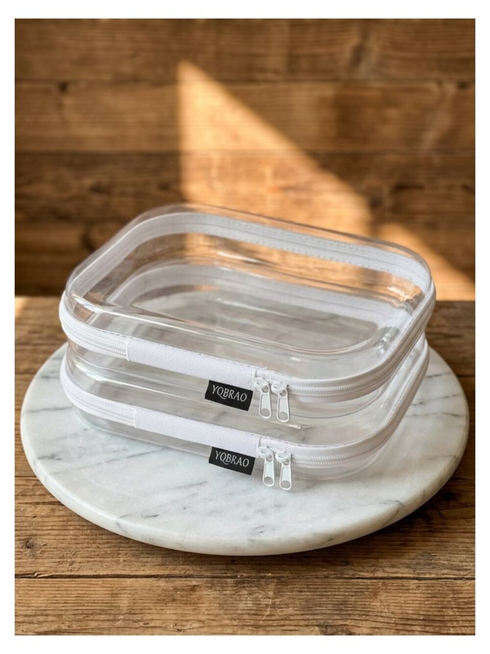 2-Piece Clear Hard Shell Zipper Case Set Toiletry Organizer